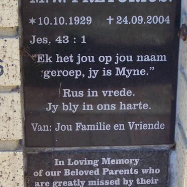 PRETORIUS M.W. 1929-2004 :: POVALL Cyrill Charles 1930-2004 &amp; Peggy 1933-2000