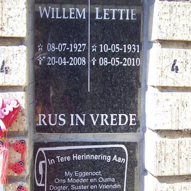 TOIT Willem, du 1927-2008 &amp; Lettie 1931-2010 :: BECKWITH Louise Elizabeth 1952-2008