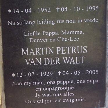 WYNGAARDT Martin Petrus, van der 192-2005 &amp; Leslie VAN DER WALT 1952-1995 :: HUGO Piet Jacobus 1944-2005