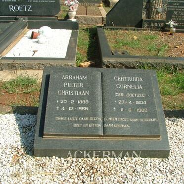 ACKERMAN Abraham Pieter Christiaan 1888-1965 &amp; Gertruida Cornelia COETZEE 1904-1980