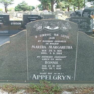 APPELGRYN Bonnie 1917-1995 &amp; Martha Margaretha 1921-1968