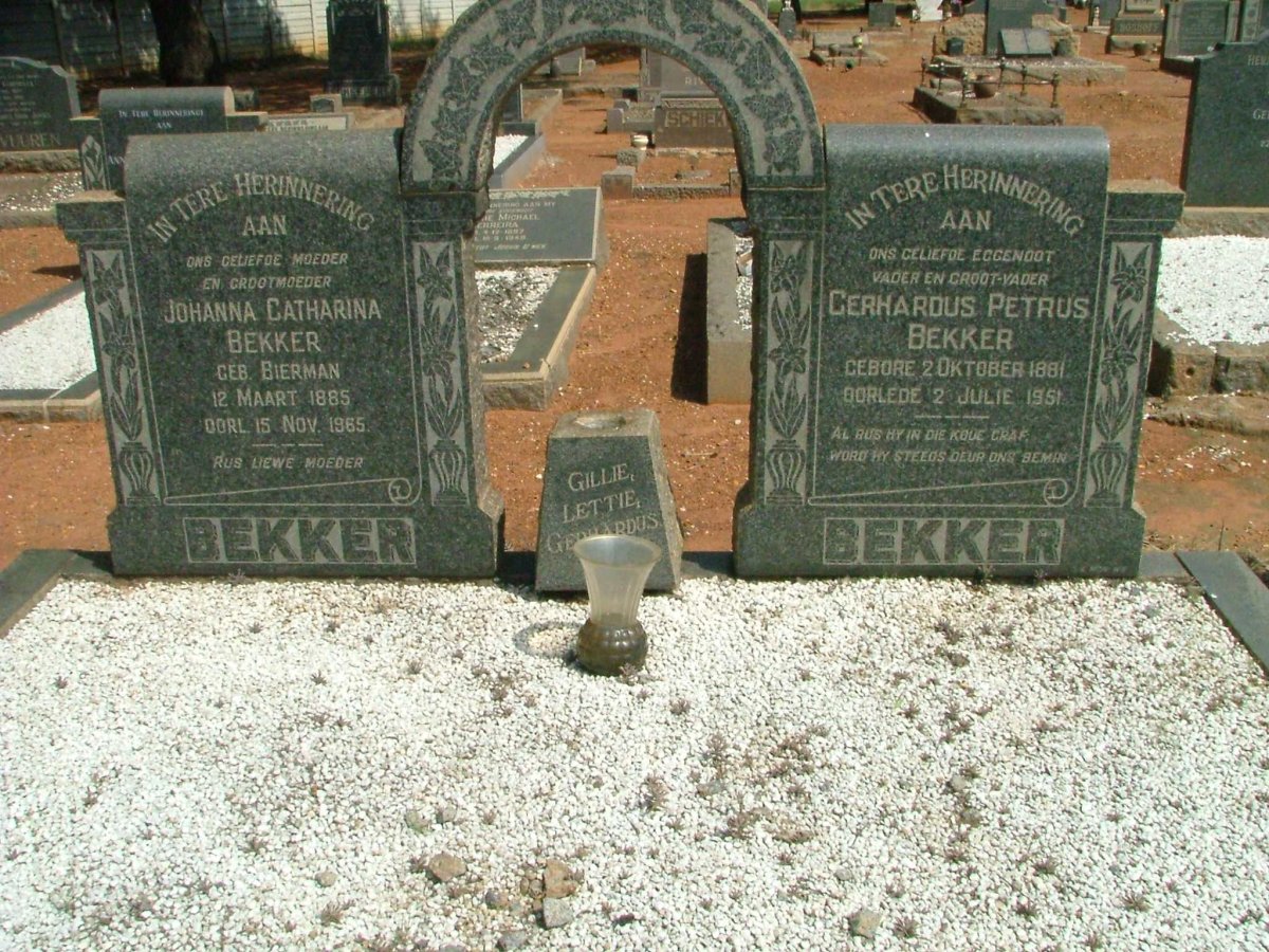 BEKKER Gerhardus Petrus 1881-1951 &amp; Johanna Catharina BIERMAN 1885-1965