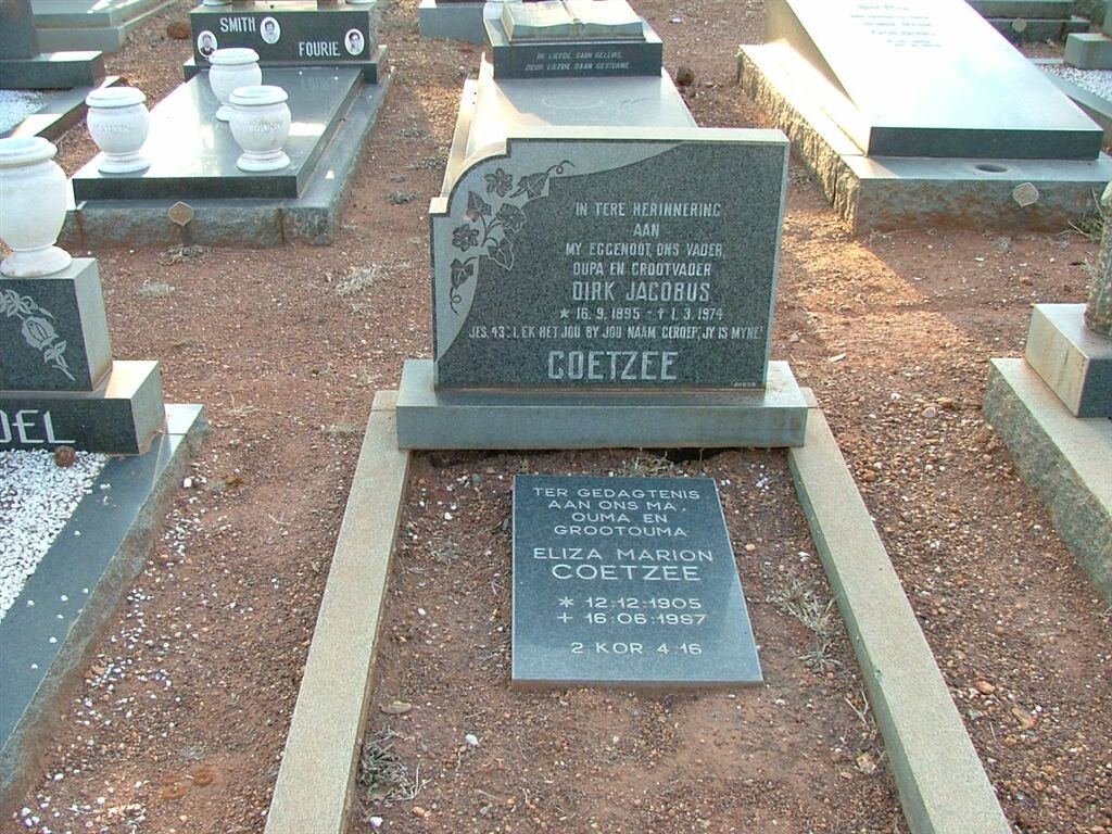 COETZEE Dirk Jacobus 1895-1974 &amp; Eliza Marion 1905-1997