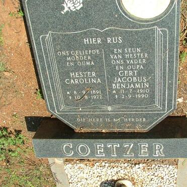 COETZER Gert Jacobus Benjamin 1910-1990 &amp; Hester Carolina 1891-1972