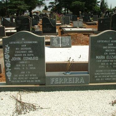 FERREIRA John Edward 1915-1994 &amp; Maria Elizabeth JANSE VAN VUUREN 1917-2003