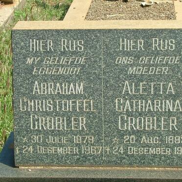 GROBLER Abraham Christoffel 1879-1967 &amp; Aletta Catharina 1893-1974