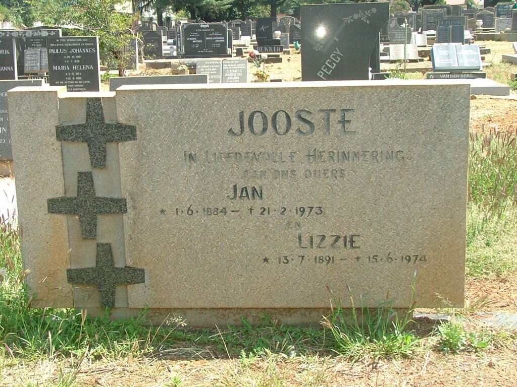 JOOSTE Jan 1884-1973 &amp; Lizzie 1891-1974