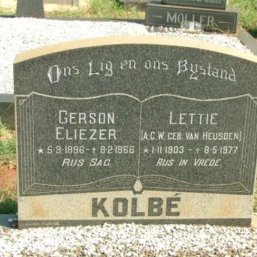 KOLBÉ Gerson Eliezer 1896-1966 &amp; Lettie VAN HEUSEN 1903-1977