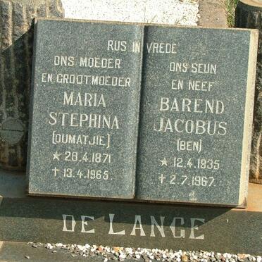 LANGE  Maria Stephina, de 1871-1965 :: DE LANGE Barend Jacobus 1935-1967