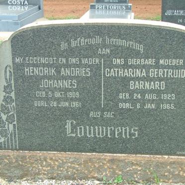 LOUWRENS Hendrik Andries Johannes 1909-1961 &amp; Catharina Gertruida BARNARD 1923-1965