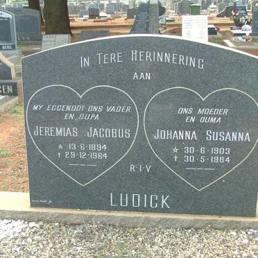 LUDICK Jeremias Jacobus 1894-1964 &amp; Johanna Susanna 1903-1984