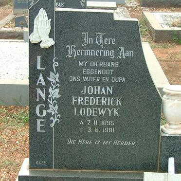 LANGE Johan Frederick Lodewyk 1895-1981