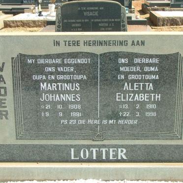 LOTTER Marthinus Johannes 1908-1981 &amp; Aletta Elizabeth 1910-1998