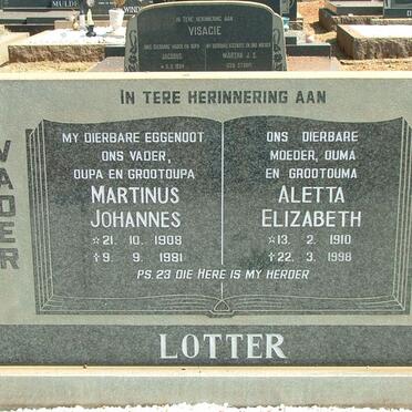 LOTTER Marthinus Johannes 1908-1981 &amp; Aletta Elizabeth 1910-1998