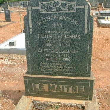 MAITRE Pieter G. Johannes, le 1877-1950 &amp; Aletta Elizabeth 1880-1960