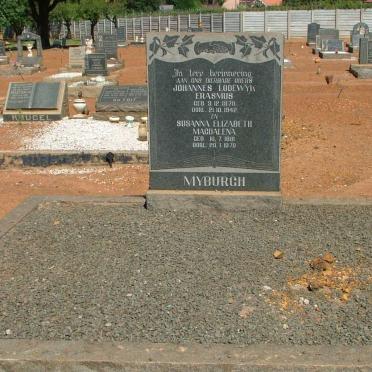 MYBURGH Johannes Lodewyk Erasmus 1879-1942 &amp; Susanna Elizabeth Magdalena 1891-1970
