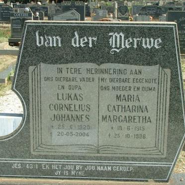 MERWE Lukas Cornelius Johannes, van der 1920-2004 &amp; Maria Catharina Margaretha 1915-1986