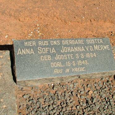 MERWE Anna Sofia Johanna, van der nee JOOSTE 1884-1943