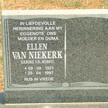 NIEKERK Ellen, van nee V.D. MERWE 1921-1997
