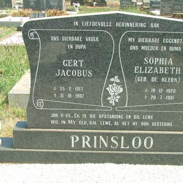 PRINSLOO Gert Jacobus 1917-1997 &amp; Sophia Elizabeth DE KLERK 1920-1991