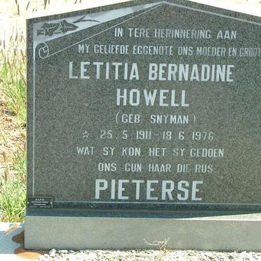 PIETERSE Letitia Bernadine Howell nee SNYMAN 1911-1976