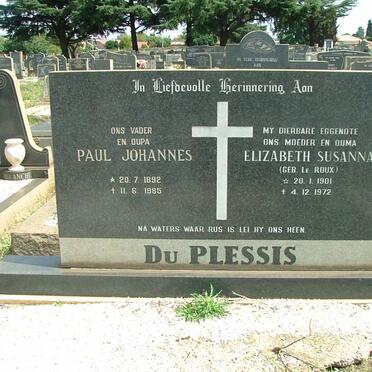 PLESSIS Paul Johannes 1892-1985 &amp; Elizabeth Susanna LE ROUX 1901-1972