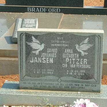 PITZER Anna Elizabeth nee VAN RENSBURG 1915-1993 :: JANSEN Dawid Johannes 1942-1994
