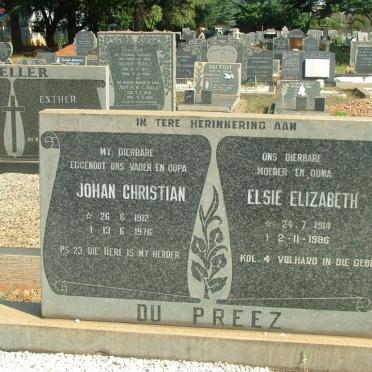 PREEZ Johan Christian, du 1912-1976 &amp; Elsie Elizabeth 1914-1986