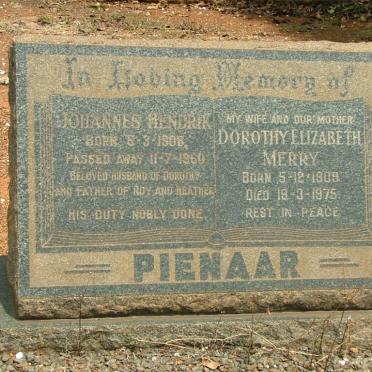 PIENAAR Johannes Hendrik 1898-1960 &amp; Dorothy Elizabeth Merry 1909-1975