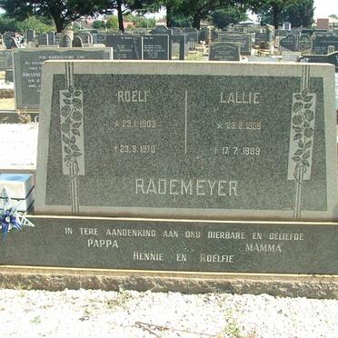RADEMEYER Roelf 1903-1970 &amp; Lallie 1909-1989
