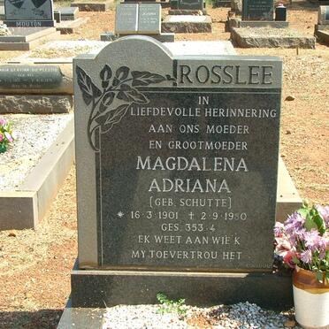 ROSSLEE Magdalena Adriana nee SCHUTTE 1901-1980