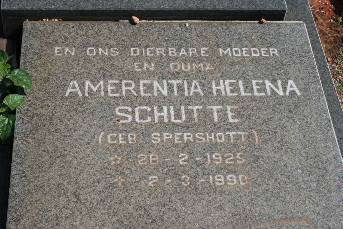 SCHUTTE Amerentia Helena nee SPERSHOTT 1925-1990