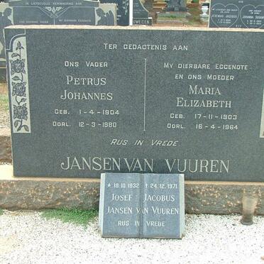 VUUREN Petrus Johannes, Jansen van 1904-1980 &amp; Maria Elizabeth 1903-1964 :: JANSEN VAN VUUREN Josef Jacobus 1932-1971