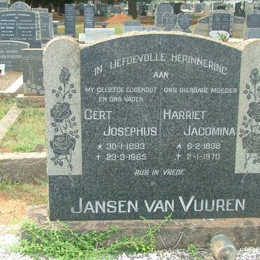 VUUREN Gert Josephus, Jansen van 1893-1965 &amp; Harriet Jacomina 1898-1970