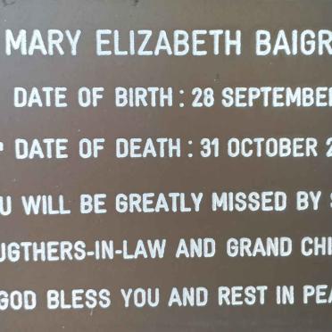 BAIGRIE Mary Elizabeth 1936-2012