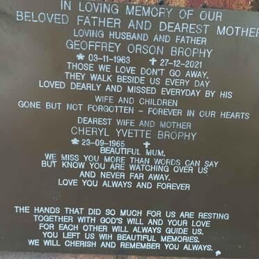 BROPHY Geoffrey Orson 1963-2021 &amp; Cheryl Ivette 1965-