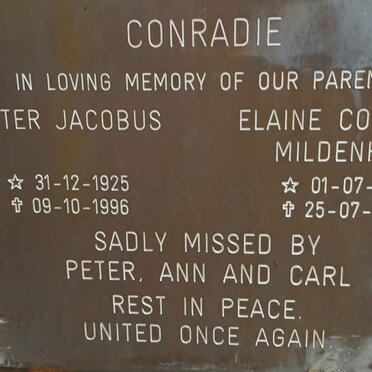 CONRADIE Pieter Jacobus 1925-1996 &amp; Elaine Coad N? MILDENHALL 1924-2012