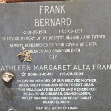 FRANK Bernard 1910-1991 &amp; Kathleen Margaret Alta 1911-2004