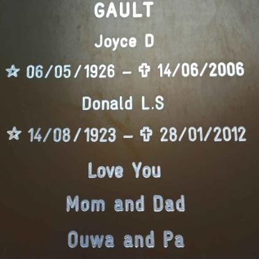 GAULT Donald L.S. 1923-2012 &amp; Joyce D. 1926-2006