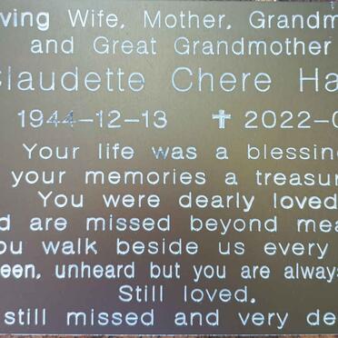 HAUPT Claudette Chere 1944-2022