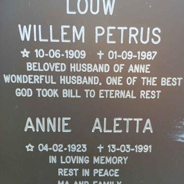 LOUW Willem Petrus 1909-1987 &amp; Annie Aletta 1923-1991