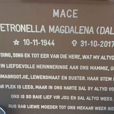MACE Petronella Magdalena 1944-2017