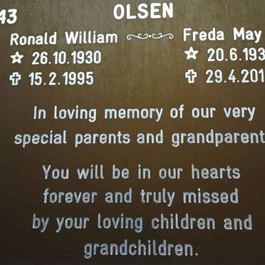 OLSEN Ronald William 1930-1995 &amp; Freda May 1931-2015