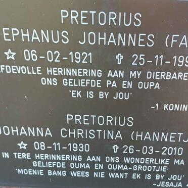 PRETORIUS Stephanus Johannes 1921-1998 &amp; Johanna Christina 1930-2010