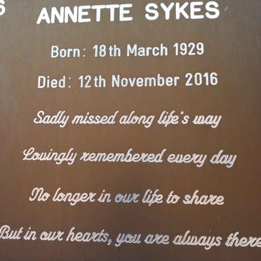 SYKES Annette 1929-2016