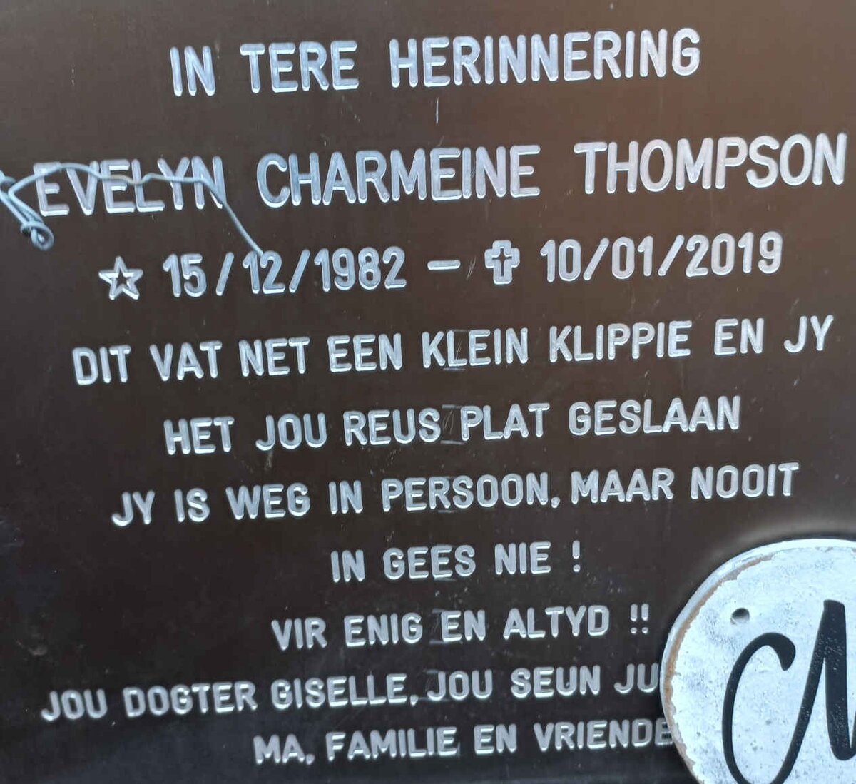THOMPSON Evelyn Charmeine 1982-2019