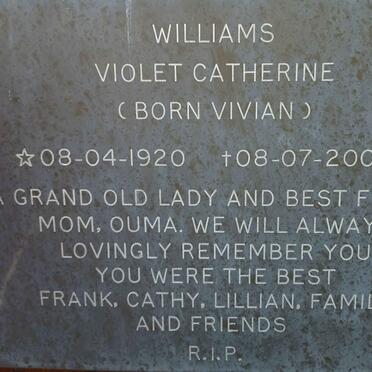 WILLIAMS Violet Catherine nee VIVIAN 1920-2002