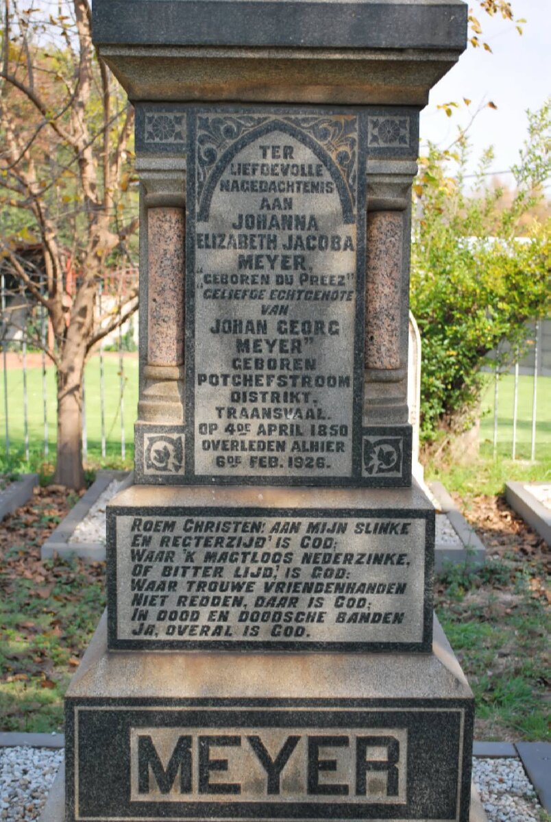MEYER Johanna Elizabeth Jacoba nee DU PREEZ 1850-1926