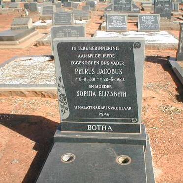 BOTHA Petrus Jacobus 1931-1980 &amp; Sophia Elizabeth