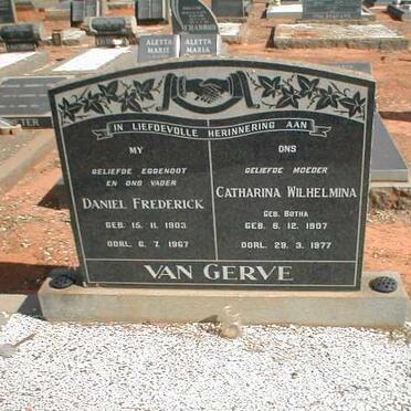 GERVE Daniel Frederick, van 1903-1967 &amp; Catharina Wilhelmina BOTHA 1907-1977